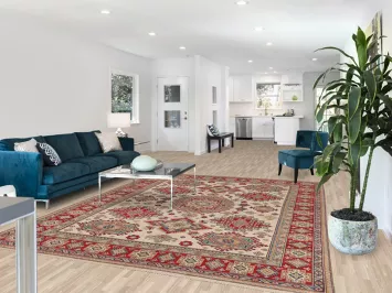 Ivory Wool Geometric Kazak Oriental Area Rug 8x10