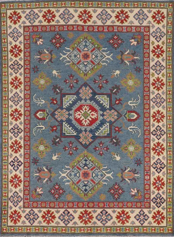 Blue Geometric Kazak Oriental Rug 5x7