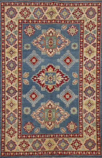 Blue Geometric Kazak Oriental Rug 4x6