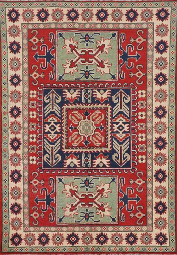 Handmade Wool Kazak Oriental Accent Rug 4x6