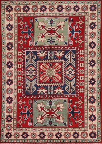 Red Geometric Kazak Oriental Rug 4x6