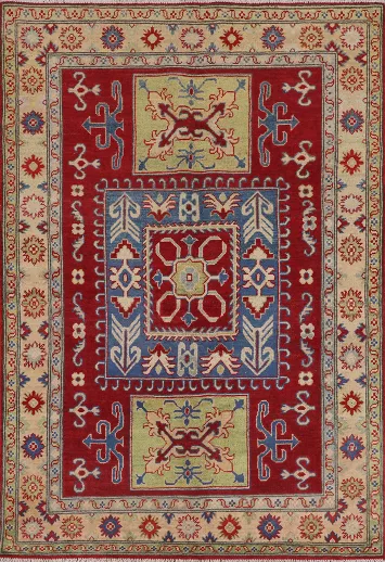 Geometric Red Kazak Oriental Rug 4x6
