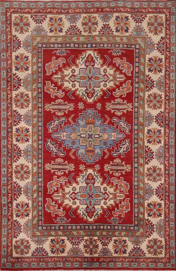 Red Geometric Kazak Oriental Rug 5x7