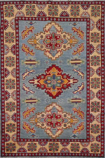 Light Blue Geometric Kazak Oriental Foyer Rug 4x6
