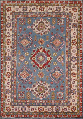 Handmade Wool Kazak Blue Accent Rug 5x7