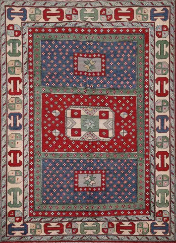 Geometric Wool Kazak Oriental Rug 5x7
