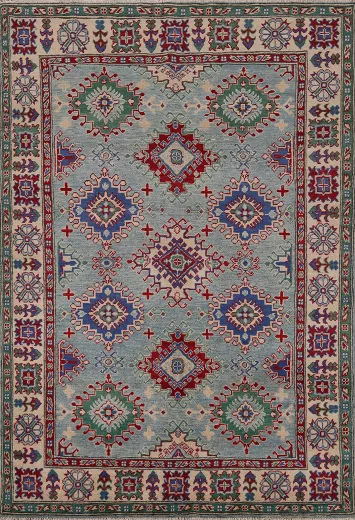 Blue Geometric Kazak Oriental Rug 5x7