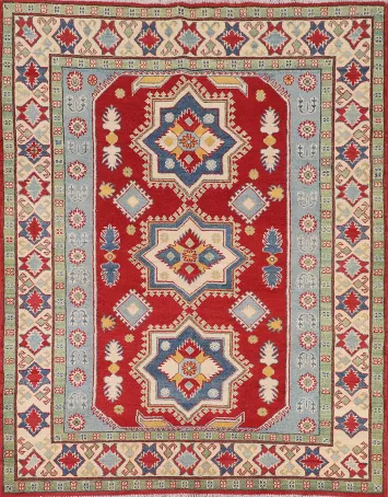 Red Geometric Kazak Oriental Rug 5x6