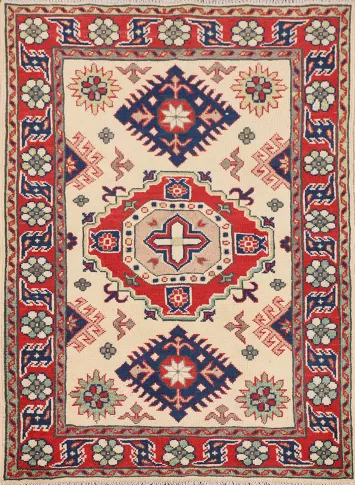 Handmade Wool Kazak Oriental Accent Rug 3x4