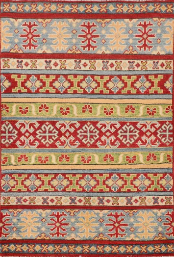 Geometric Wool Kazak Oriental Rug 3x4