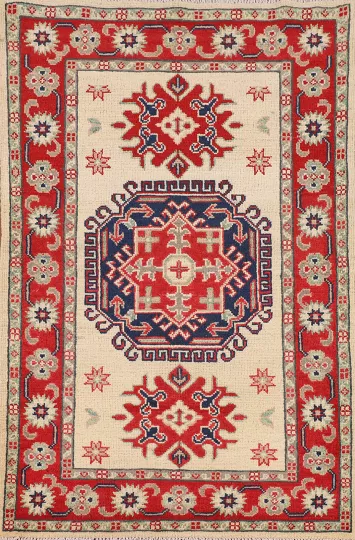 Geometric Wool Kazak Oriental Rug 3x4