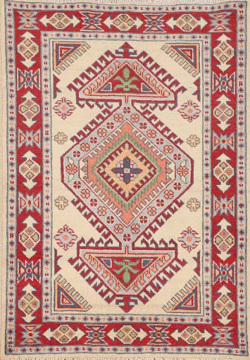 Geometric Wool Kazak Oriental Rug 3x4