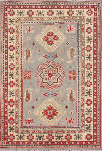 Gray Geometric Kazak Oriental Rug 3x4