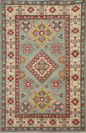 Light Green Kazak Oriental Accent Rug 3x4