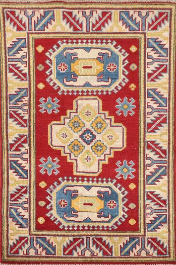 Red Geometric Kazak Oriental Rug 3x4