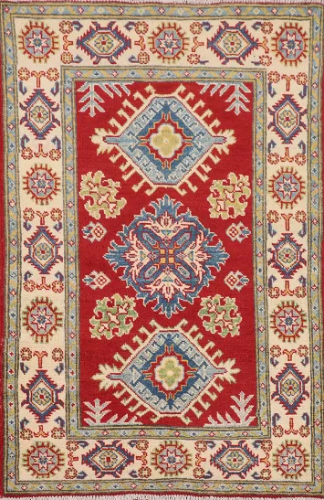Handmade Wool Red Kazak Oriental Rug 3x4