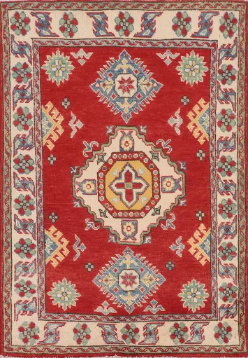Red Geometric Kazak Oriental Accent Rug 3x4