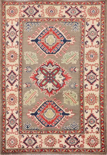 Brown Geometric Kazak Oriental Rug 3x4