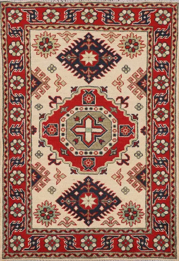 Geometric Wool Kazak Oriental Rug 3x4