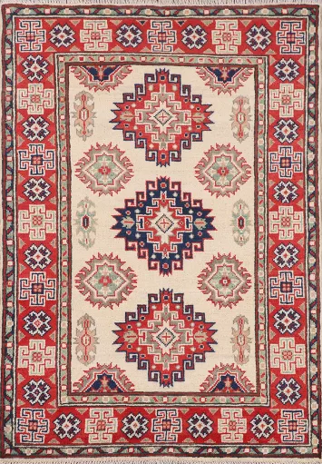 Ivory Handmade Kazak Oriental Rug 3x4