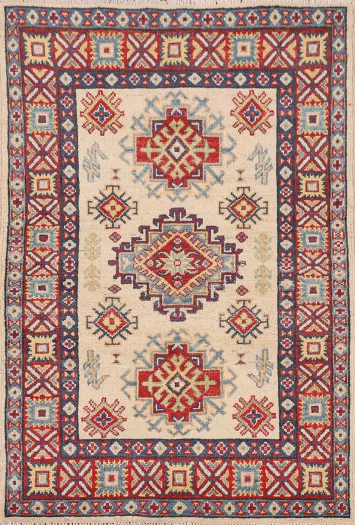 Geometric Wool Kazak Oriental Rug 3x4