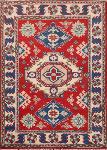 Geometric Red Kazak Oriental Rug 3x4