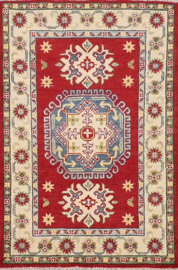 Red Geometric Kazak Oriental Rug 3x4