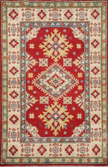 Geometric Red Kazak Oriental Rug 3x4
