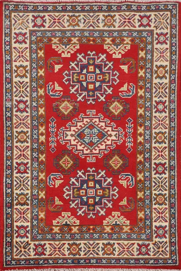 Geometric Red Kazak Oriental Rug 3x4