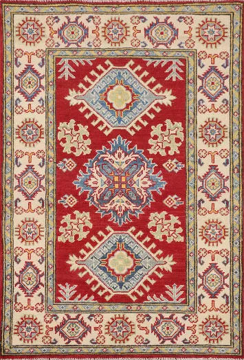 Geometric Red Kazak Oriental Accent Rug 3x4