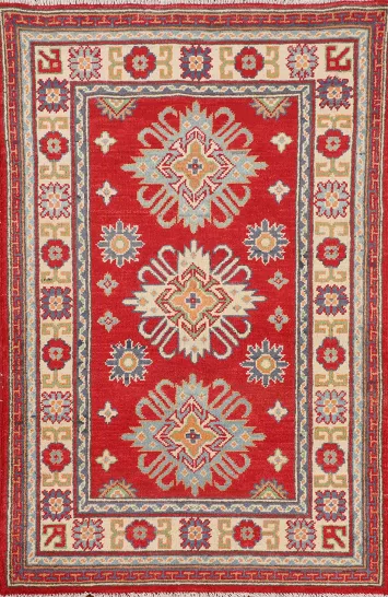 Geometric Red Kazak Oriental Rug 3x4