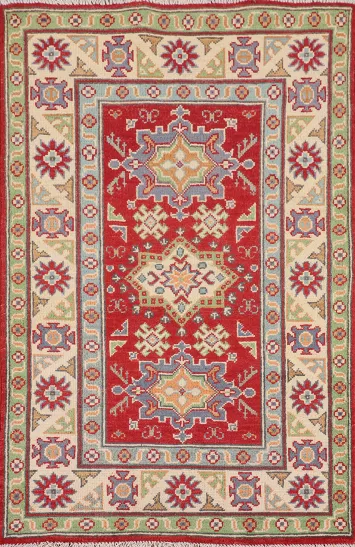 Geometric Red Kazak Oriental Accent Rug 3x4