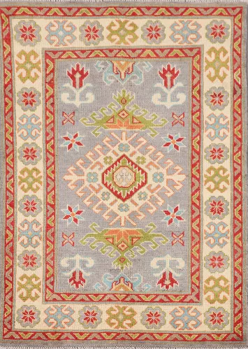 Gray Geometric Kazak Oriental Rug 3x4