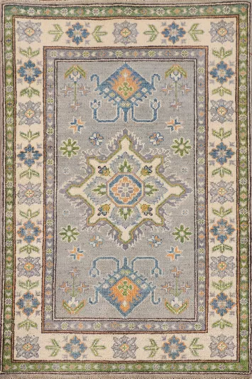 Gray Geometric Kazak Oriental Rug 3x4