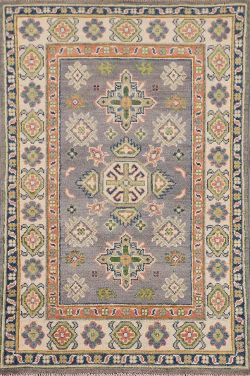Handmade Gray Kazak Oriental Accent Rug 3x4
