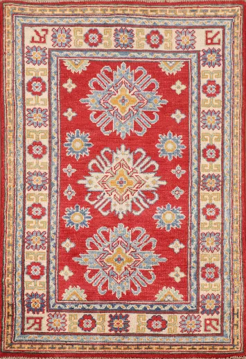 Geometric Red Kazak Oriental Rug 3x4