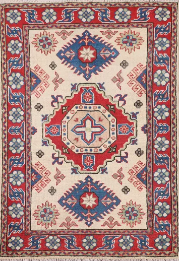 Ivory Handmade Wool Kazak Oriental Rug 3x4