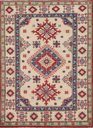 Geometric Wool Kazak Oriental Rug 3x4