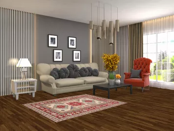 Ivory Geometric Kazak Accent Rug 4x5