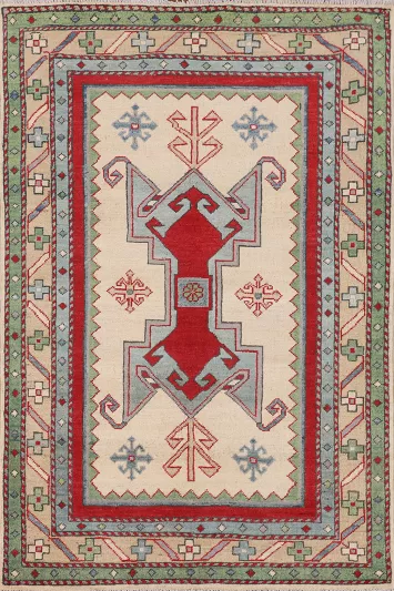 Ivory Kazak Handmade Wool Rug 3x5
