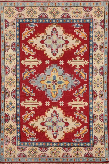 Handmade Wool Red Kazak Oriental Rug 3x5