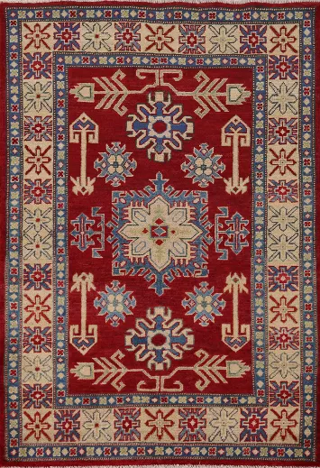 Red Geometric Kazak Oriental Rug 3x5