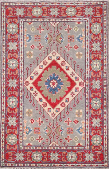 Gray Geometric Kazak Oriental Rug 3x4