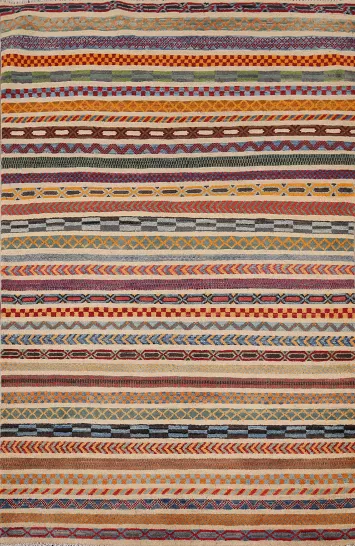 All-Over Striped Kazak Oriental Rug 4x6