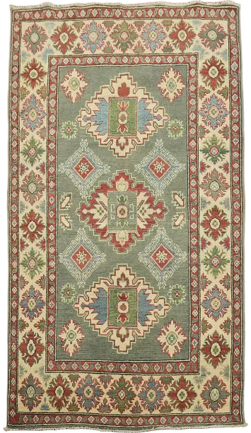 Green Kazak Oriental Wool Rug 4x6