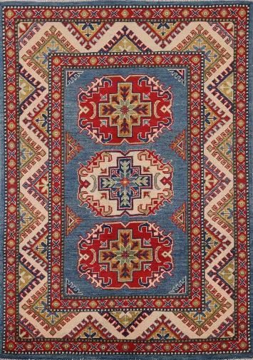 Blue Geometric Kazak Oriental Accent Rug 3x5