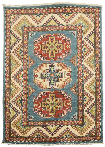 Blue Geometric Kazak Oriental Accent Rug 3x5