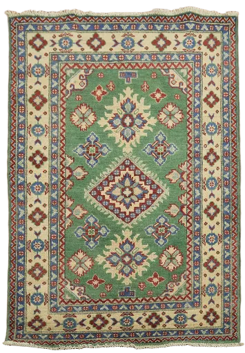 Green Geometric Kazak Oriental Rug 3x5
