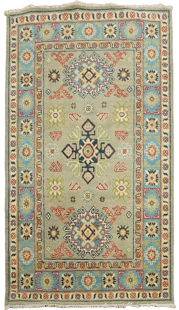 Green Handmade Wool Kazak Oriental Rug 3x5
