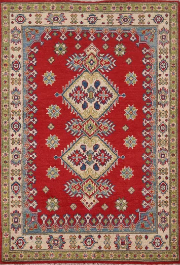 Red Geometric Kazak Oriental Rug 3x5